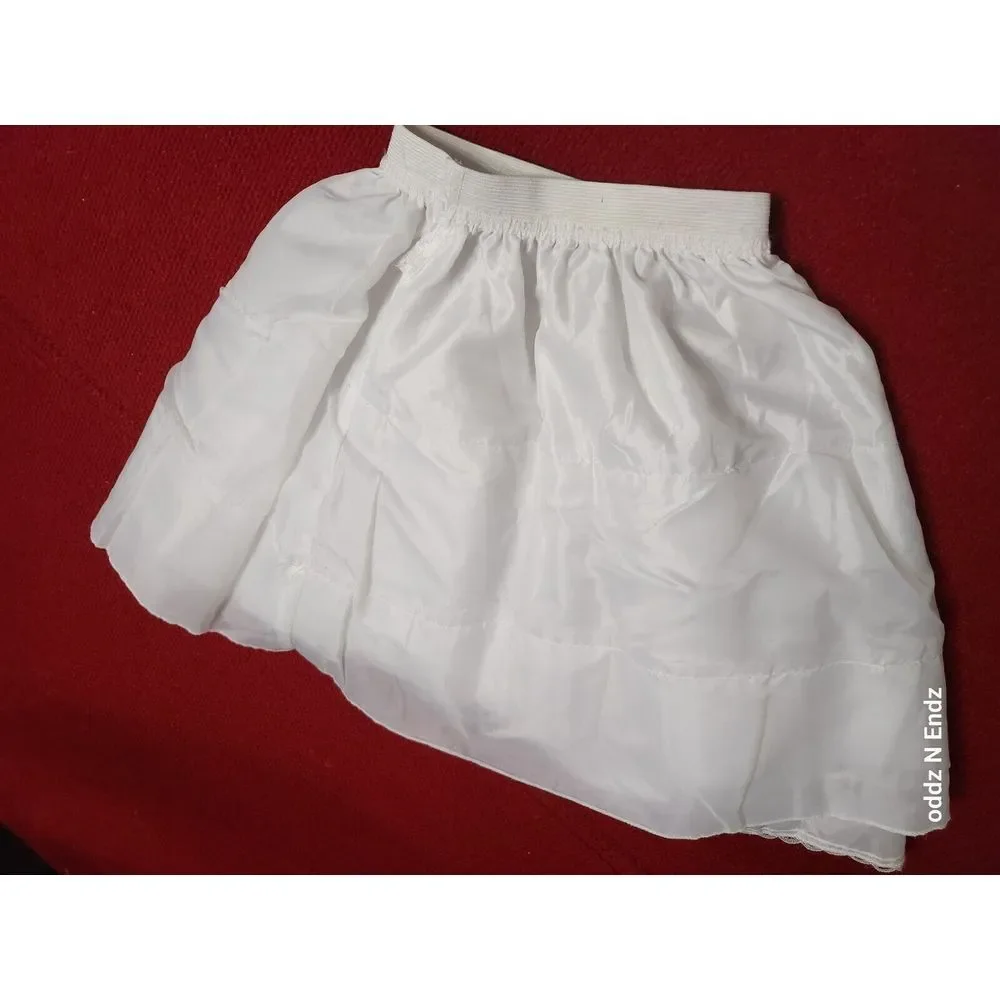 Vintage Childs White Petticoat‎ Skirt With Lace Trim Elastic Waist Underskirt